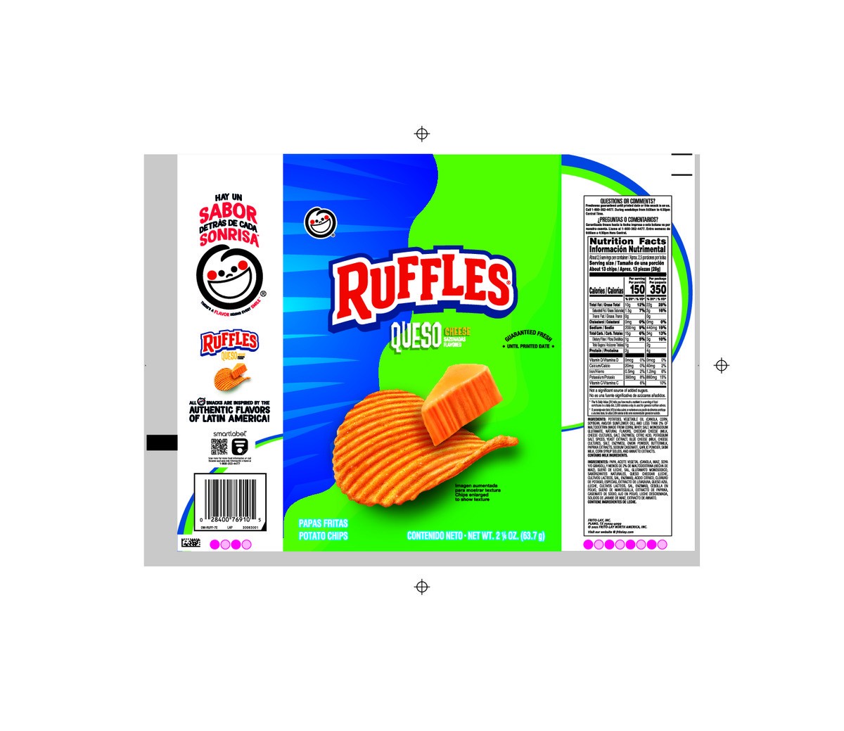 slide 2 of 7, Ruffles Potato Chips Queso Cheese Flavored 2 1/4 Oz, 2.25 oz