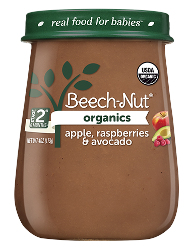 slide 2 of 7, Beech-Nut Organics Just Apple Raspberry & Avocado Stage 2 Baby Food, 4 oz
