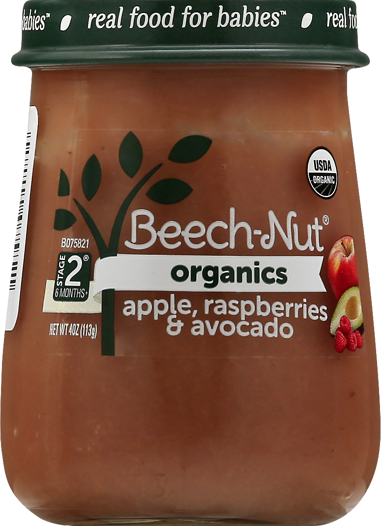 slide 3 of 7, Beech-Nut Organics Just Apple Raspberry & Avocado Stage 2 Baby Food, 4 oz