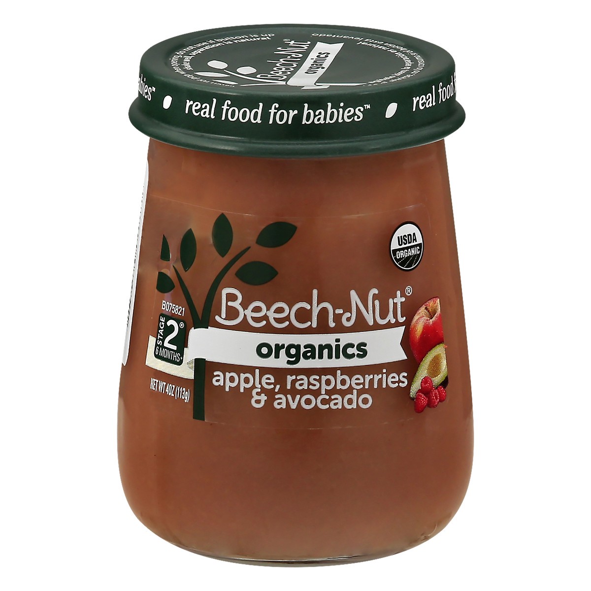 slide 1 of 1, Beech-Nut Organics Just Apple Raspberry & Avocado Stage 2 Baby Food, 4 oz