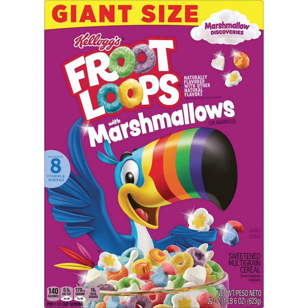 slide 1 of 1, Kellogg's Giant Size Fruit Loops With Marshmallows, 22 oz