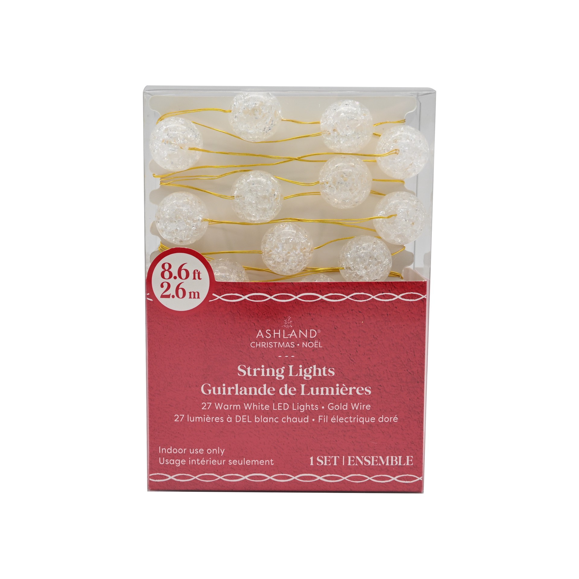 slide 3 of 3, 27ct. Warm White Led Clear Cracked Ball String Lights On Gold Wire By Ashland, 27 ct