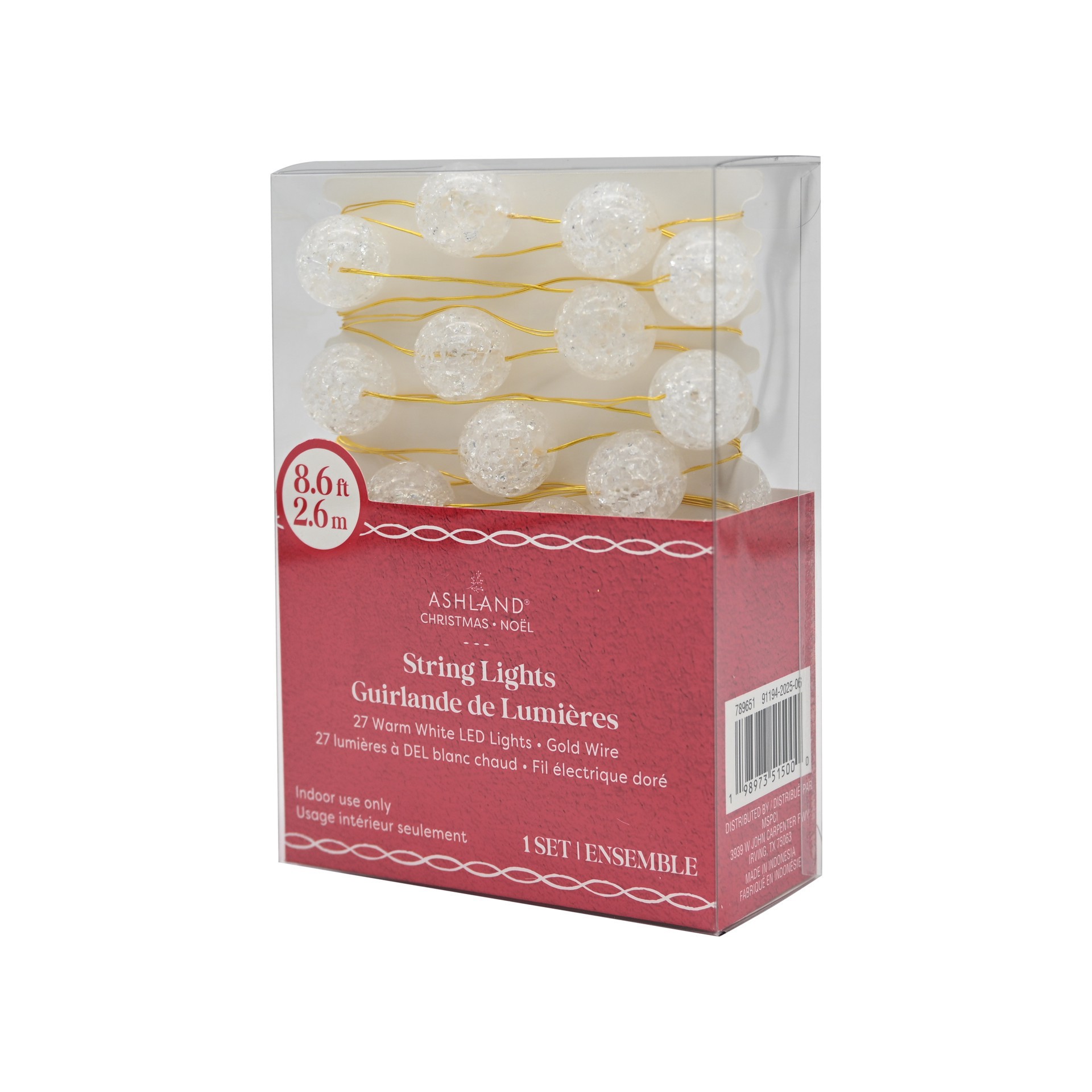slide 2 of 3, 27ct. Warm White Led Clear Cracked Ball String Lights On Gold Wire By Ashland, 27 ct