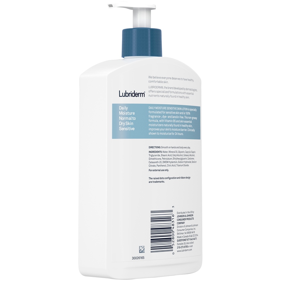 slide 2 of 6, Lubriderm Daily Moisture Hydrating Body Lotion for Sensitive, Dry Skin, Enriched with Pro-Vitamin B5, Dye- and Lanolin-Free, Unscented and Non-Greasy For Sensitive Skin Comfort, 16 fl oz