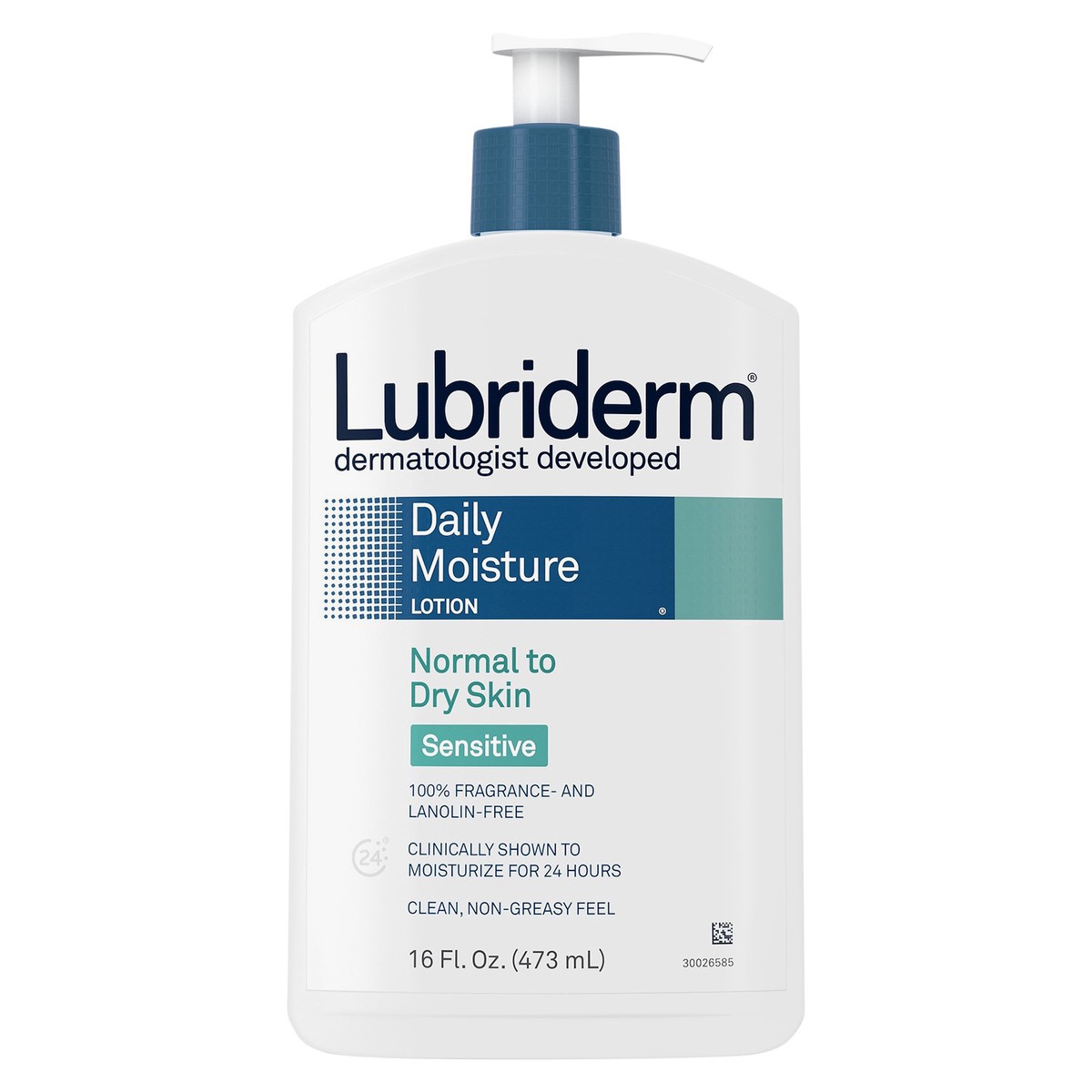 slide 1 of 7, Lubriderm Daily Moisture Hydrating Body Lotion for Sensitive, Dry Skin, Enriched with Pro-Vitamin B5, Dye- and Lanolin-Free, Unscented and Non-Greasy For Sensitive Skin Comfort, 16 fl. oz, 16 fl oz