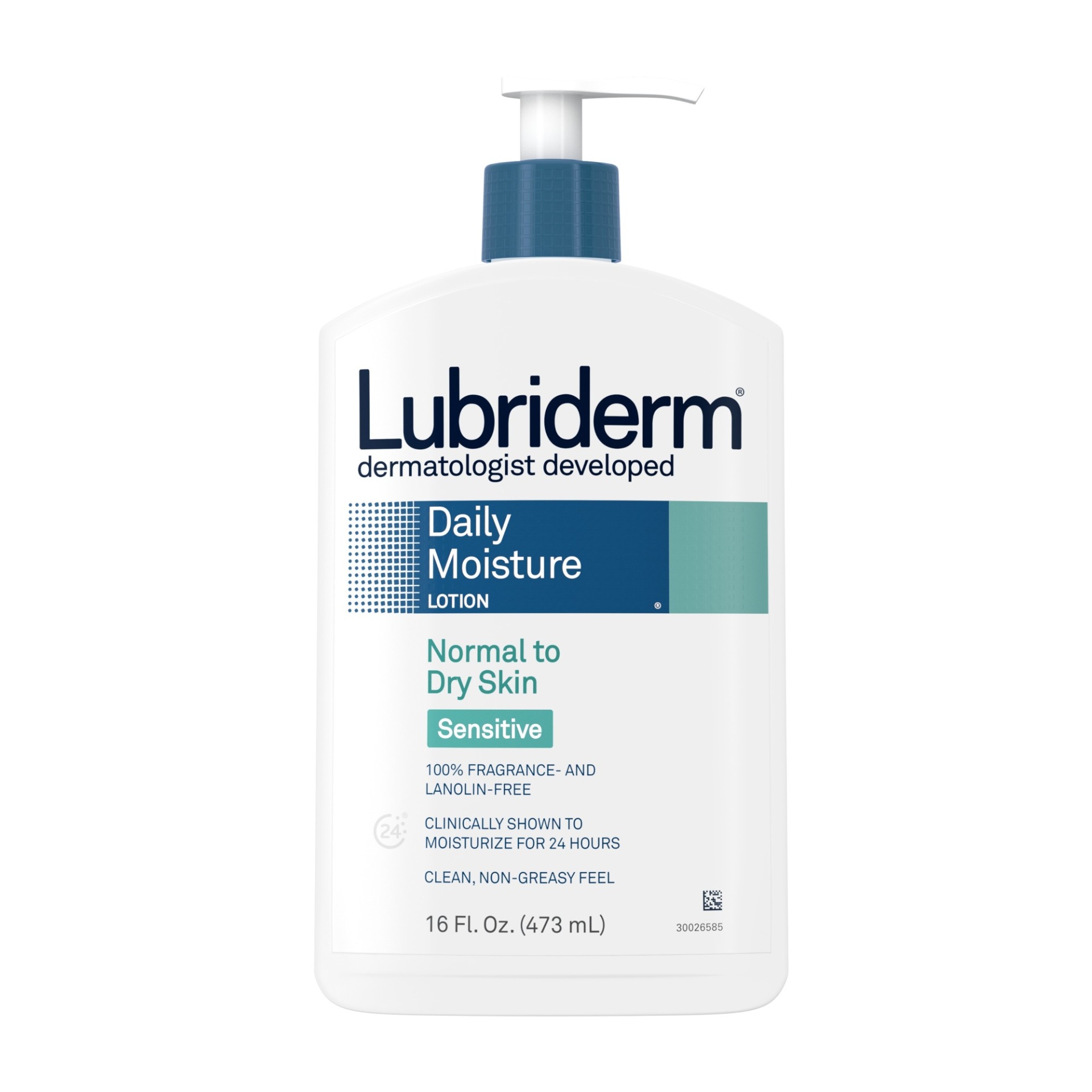 slide 1 of 6, Lubriderm Daily Moisture Hydrating Body Lotion for Sensitive, Dry Skin, Enriched with Pro-Vitamin B5, Dye- and Lanolin-Free, Unscented and Non-Greasy For Sensitive Skin Comfort, 16 fl oz