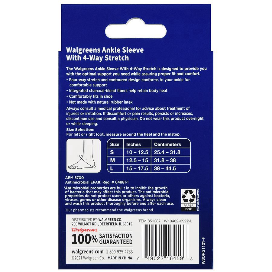 slide 4 of 5, Walgreens Ankle Sleeve With 4-Way Stretch Medium, 1 ct