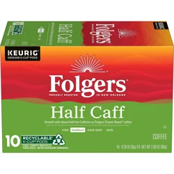 Folgers Half Caff Coffee, Medium Roast, Keurig K-Cup Pods, 10 Count
