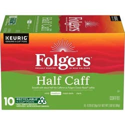 Folgers Half Caff Coffee, Medium Roast, Keurig K-Cup Pods, 10 Count