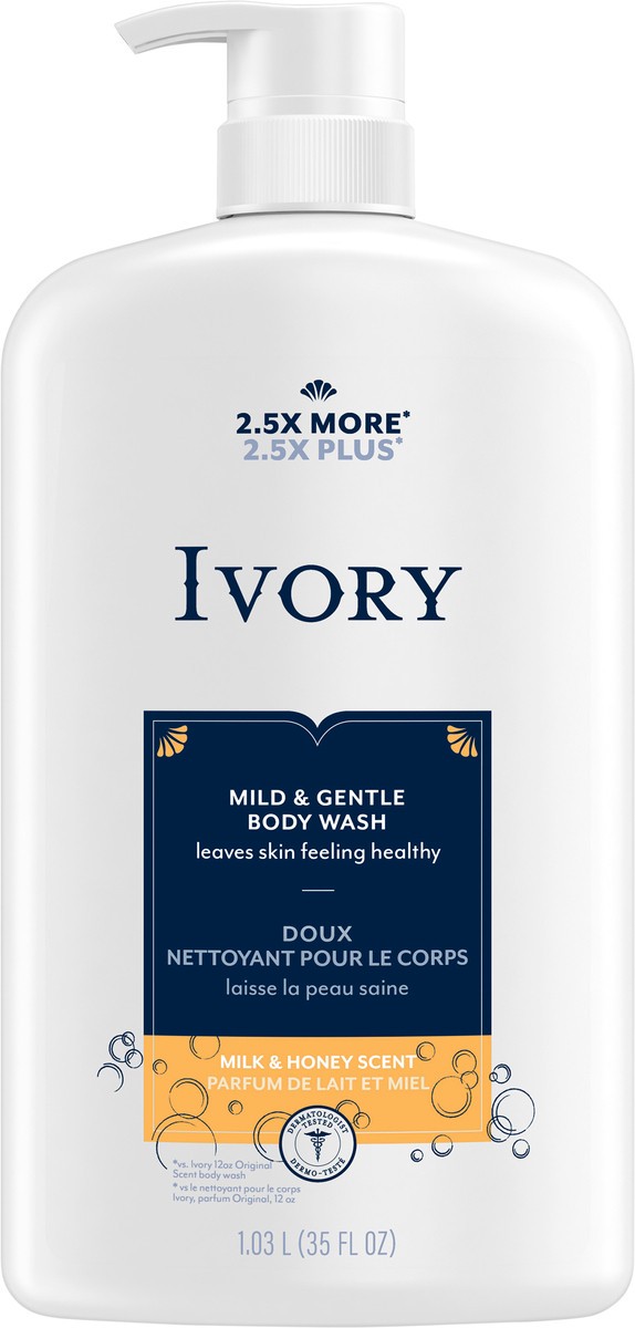 slide 3 of 3, Ivory Mild & Gentle Body Wash, Milk & Honey Scent, 35oz,