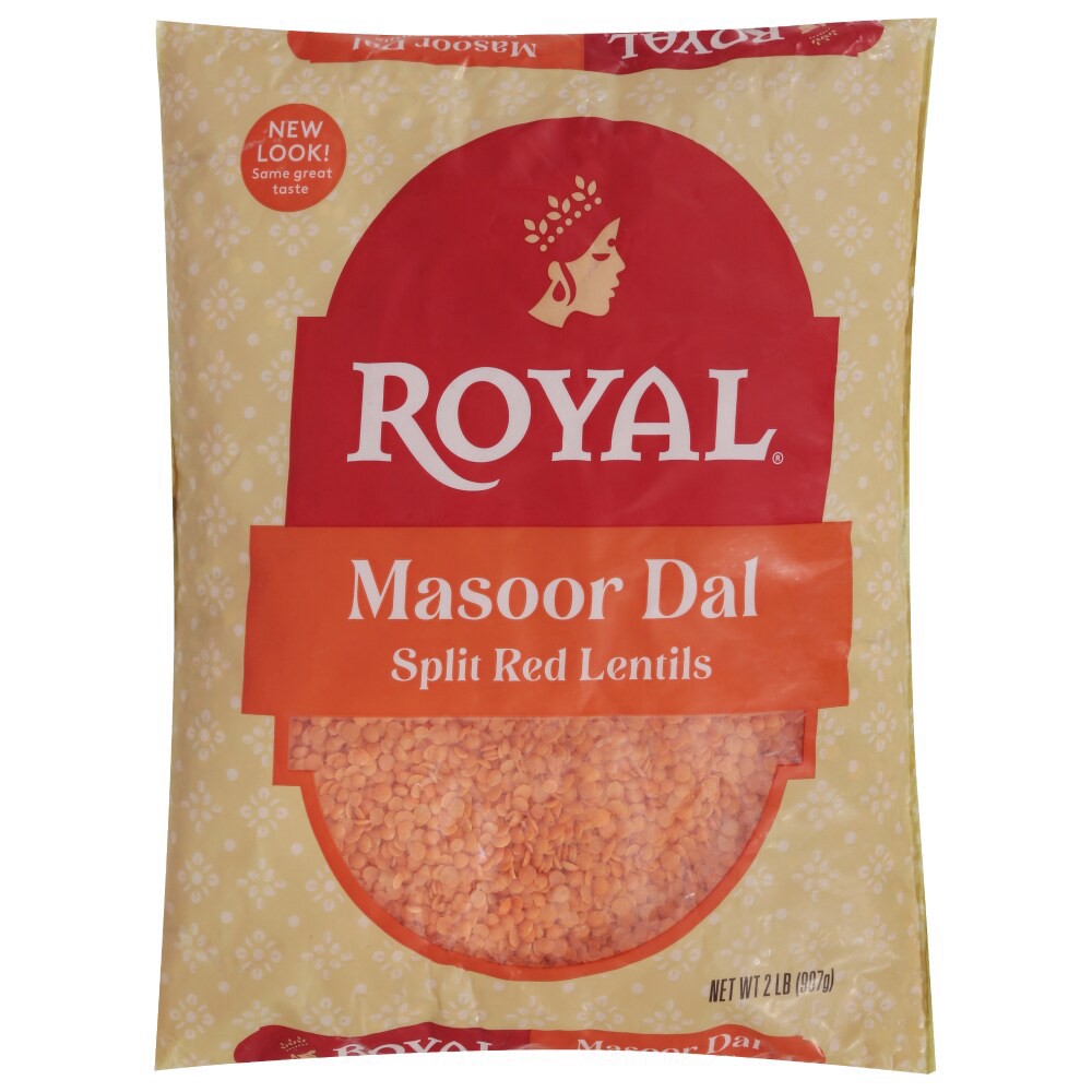 slide 1 of 5, Royal Authentic Royal Masoor Dal or Red Lentils, 2lbs (32oz) - Premium Split Red Lentils - A Natural Source of Fiber and Protein, 2 lb