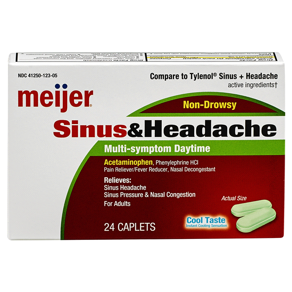 slide 1 of 1, Meijer Sinus & Headache Multi-Sympton Daytime Caplets, 24 ct