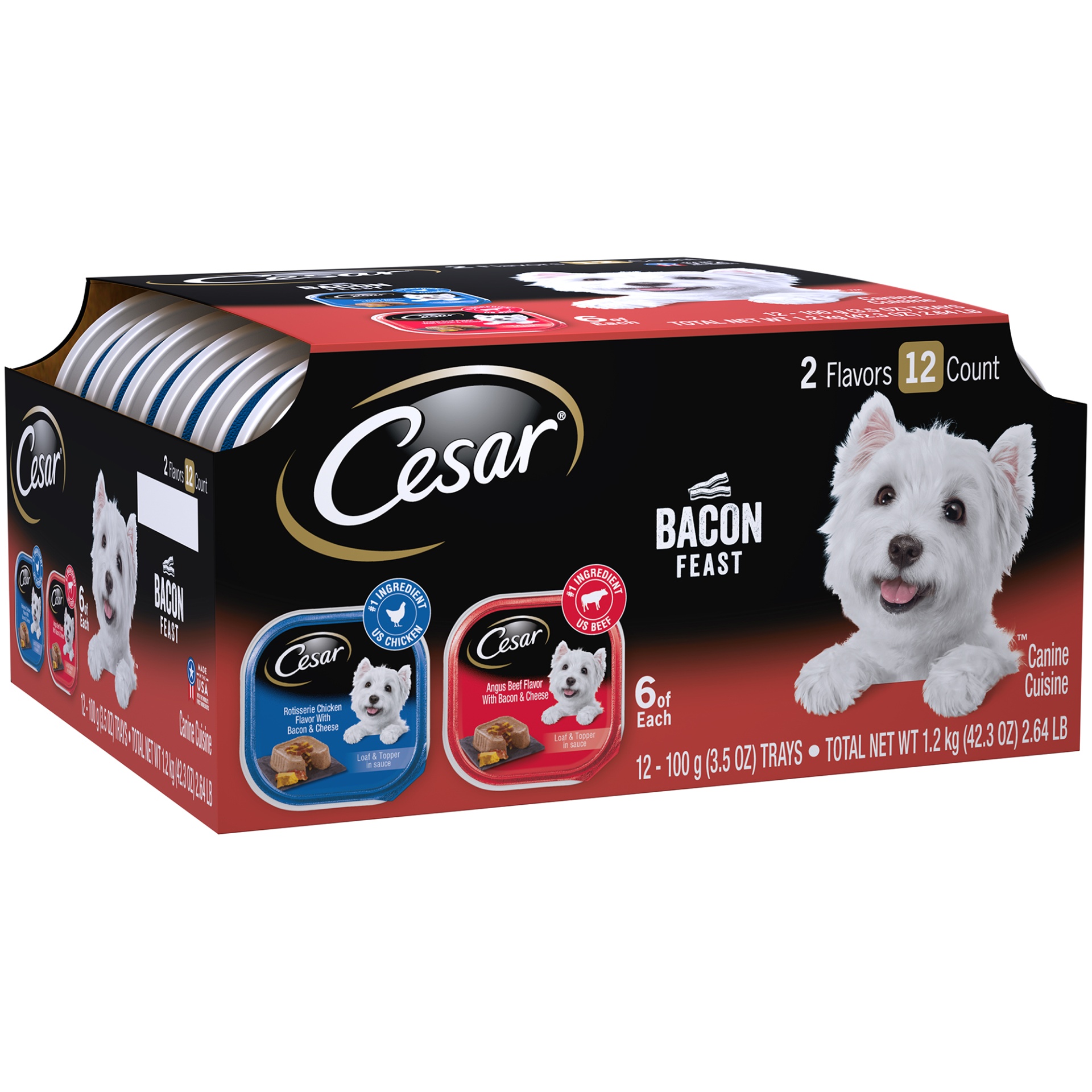 CESAR Soft Wet Dog Food Loaf & Topper in Sauce Bacon Feast Variety Pack