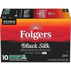 Folgers Black Silk Coffee, Dark Roast, Keurig K-Cup Pods, 10 Count Box