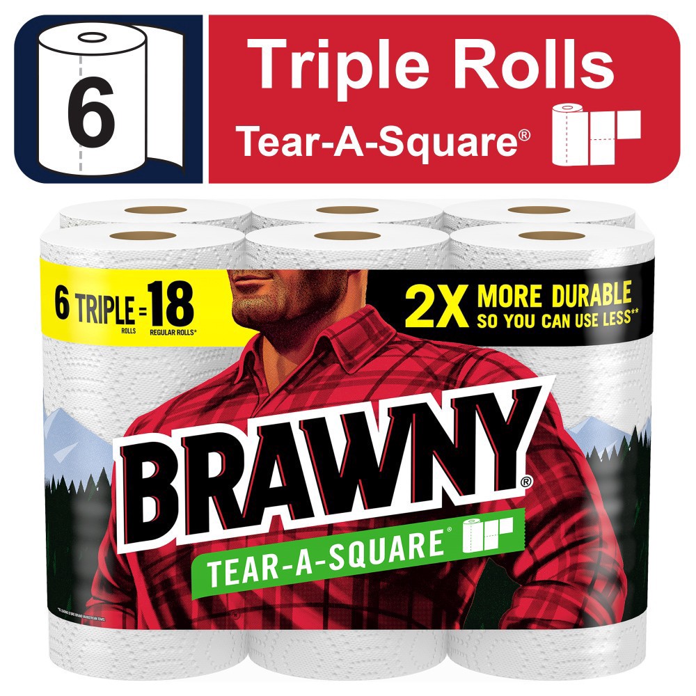 slide 5 of 5, Brawny Tear-A-Square Paper Towels, 6 Triple Rolls, 6 ct