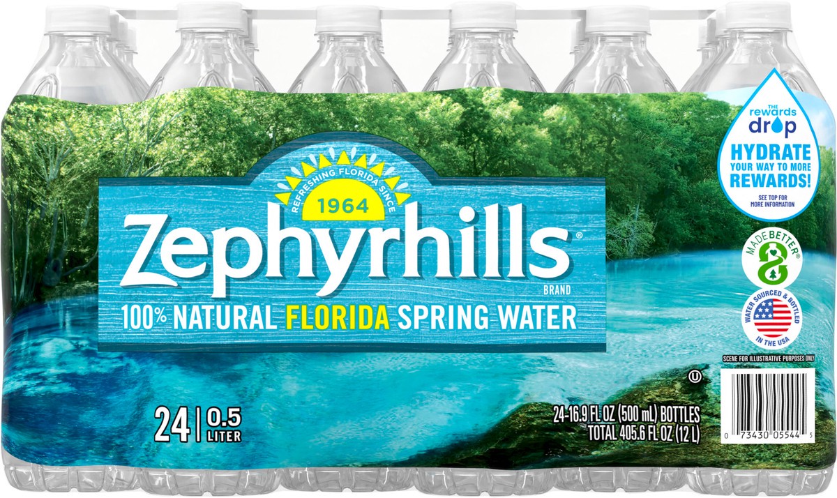 slide 3 of 8, ZEPHYRHILLS Brand 100% Natural Spring Water, 16.9-ounce plastic bottles (Pack of 24), 16.9 fl oz