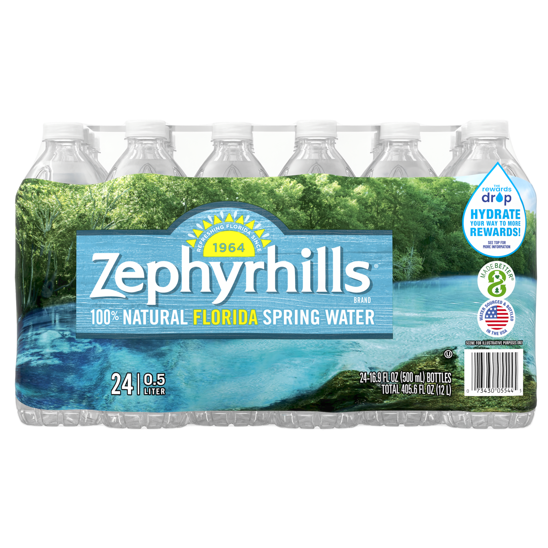 slide 1 of 8, ZEPHYRHILLS Brand Florida Spring Water, 16.9-ounce plastic bottles (Pack of 24), 16.9 fl oz