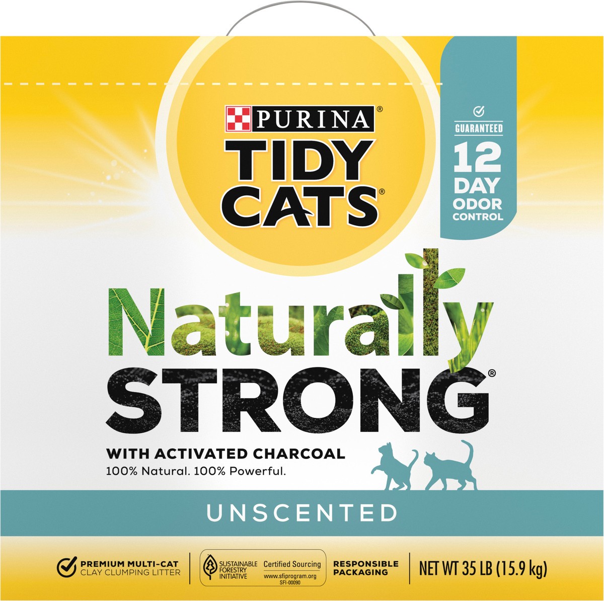 slide 9 of 9, Purina Tidy Cats Unscented, Clumping, Natural Cat Litter, Naturally Strong Clay Multi Cat Litter, 35 lb