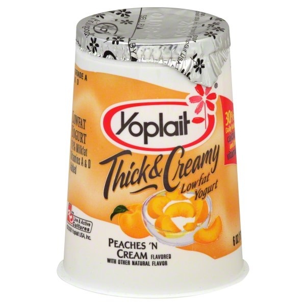 slide 1 of 1, Yoplait Custard Peach & Cream, 6 oz