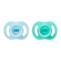 Tommee Tippee UltraLight Stay Put Silicone Pacifier 0-6m - Light Blue & Green - 2 pk