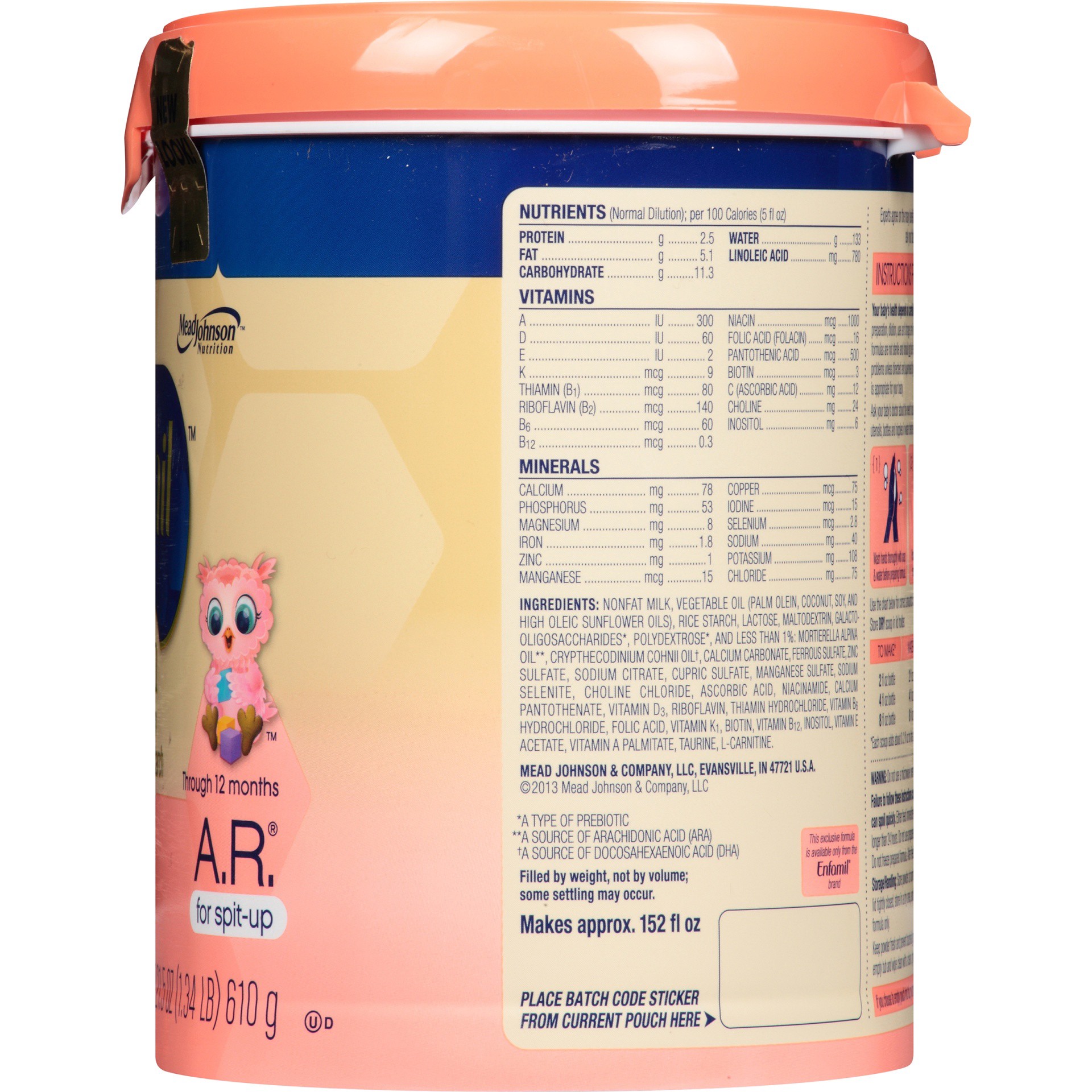 slide 8 of 8, Enfamil A.R. Infant Formula, Clinically Proven to Reduce Reflux & Spit-Up in 1 Week, with Iron, DHA for Brain Development, Probiotics to Support Digestive & Immune Health, Powder Tub, 19.5 Oz, 19.5 oz