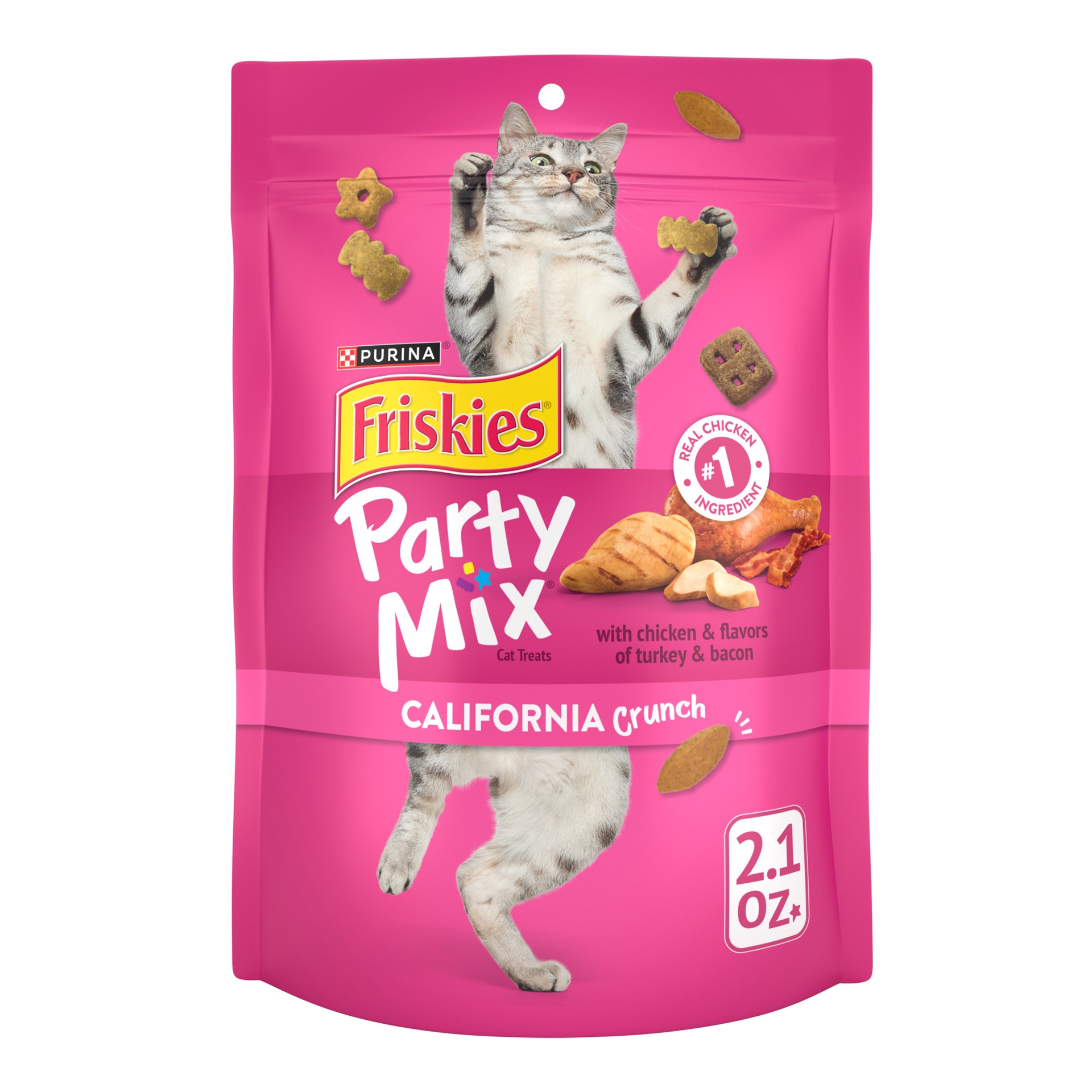 slide 1 of 9, Friskies Purina Friskies Cat Treats, Party Mix California Crunch With Chicken, 2.1 oz