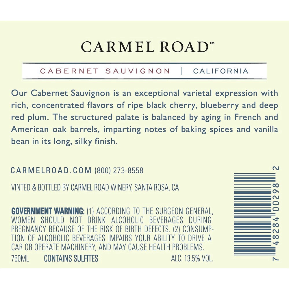 slide 1 of 3, Carmel Road California Cabernet Sauvignon Red Wine, 750 ml