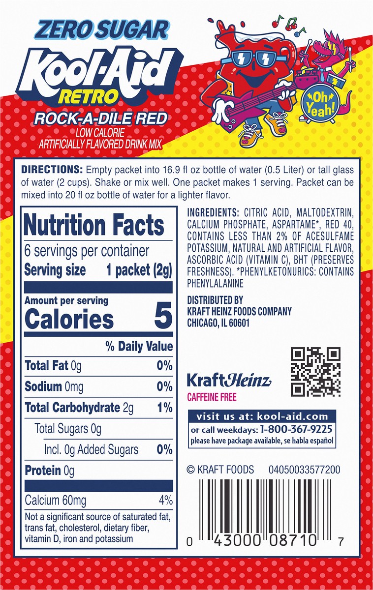 slide 5 of 9, Kool-Aid Retro Rock-A-Dile Red Mixed Berry Zero Sugar Artificially Flavored Powdered Soft Drink Mix, 6 ct On-the-Go-Packets, 6 ct