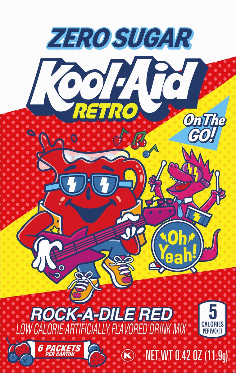 slide 6 of 9, Kool-Aid Retro Rock-A-Dile Red Mixed Berry Zero Sugar Artificially Flavored Powdered Soft Drink Mix, 6 ct On-the-Go-Packets, 6 ct