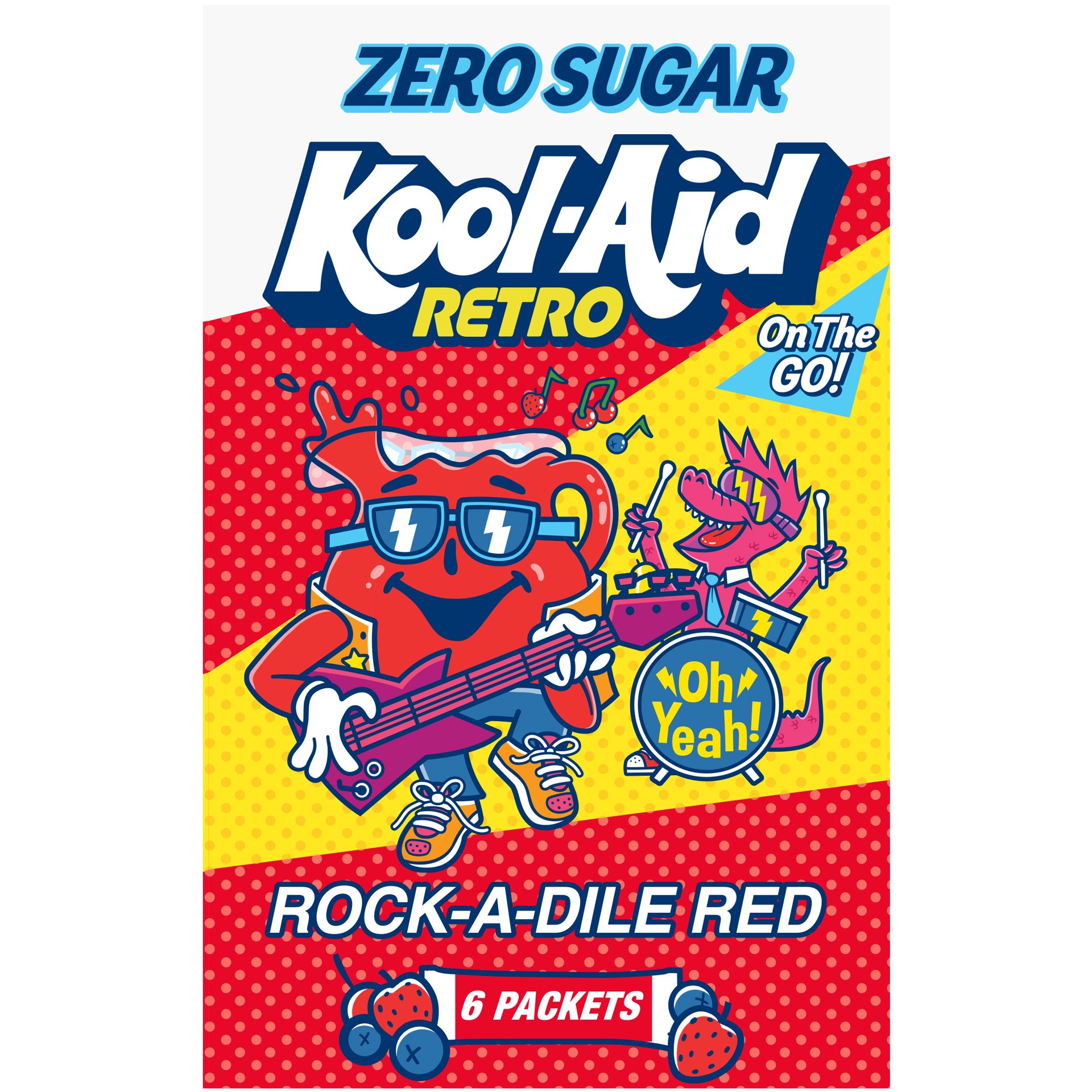 slide 1 of 9, Kool-Aid Retro Rock-A-Dile Red Mixed Berry Zero Sugar Artificially Flavored Powdered Soft Drink Mix, 6 ct On-the-Go-Packets, 6 ct