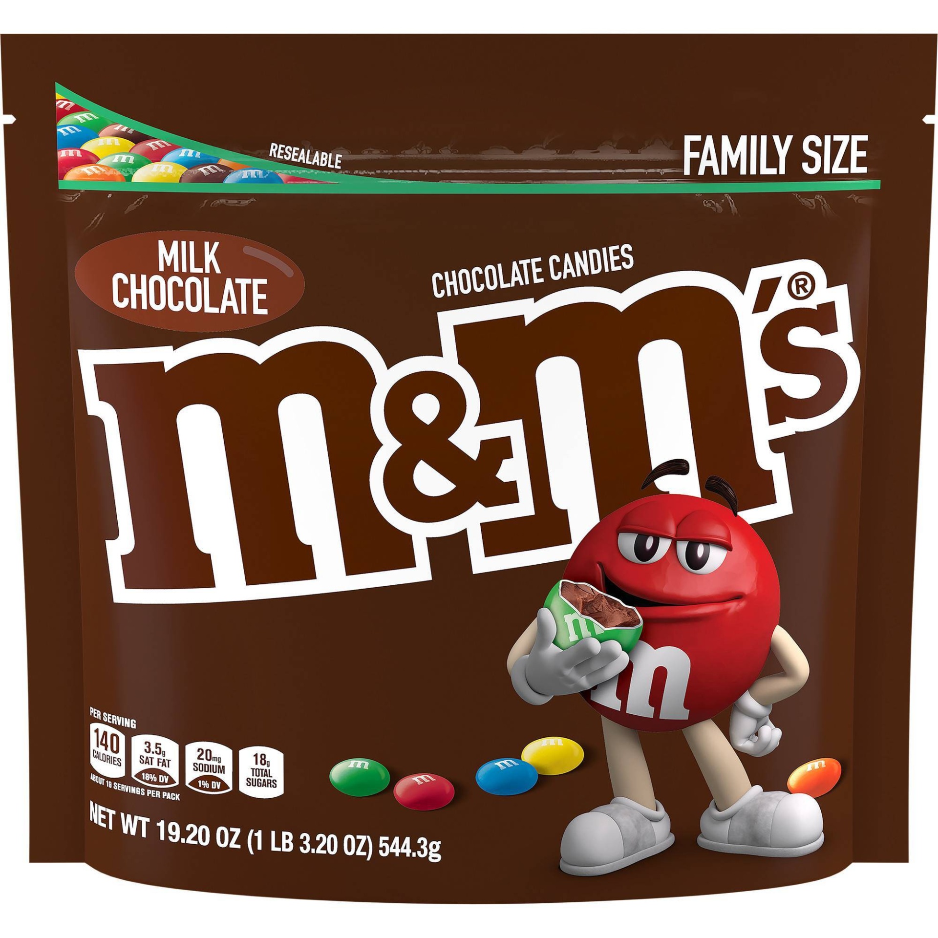 slide 1 of 9, M&M'S Milk Chocolate Candy, Family Size, 19.2 oz