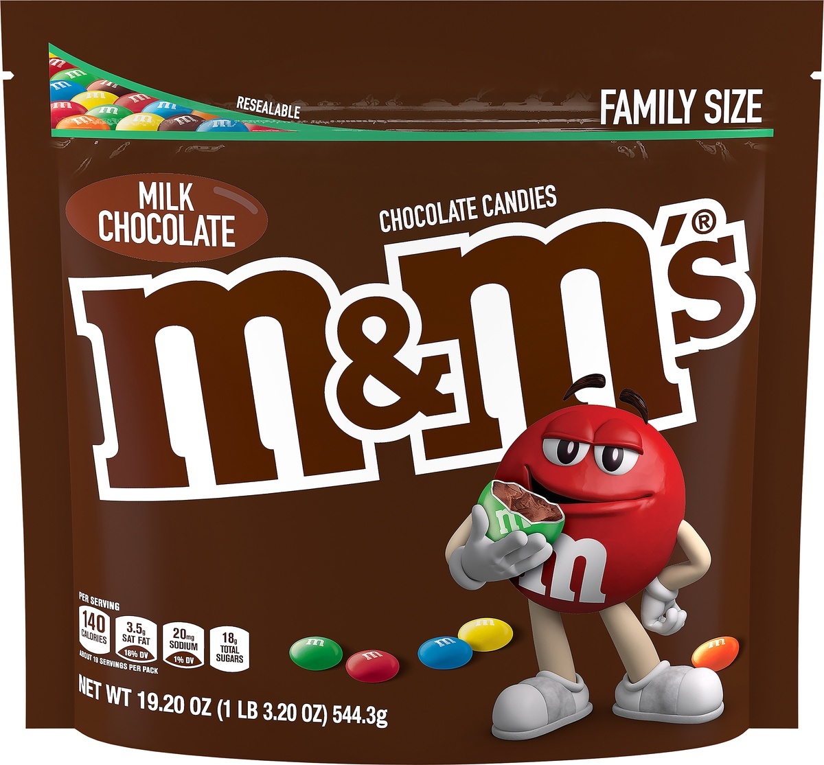 slide 8 of 9, M&M'S Milk Chocolate Candy, Family Size, 19.2 oz