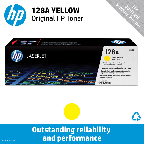 slide 2 of 5, HP 128A, Yellow Original Toner Cartridge (Ce322A), 1 ct