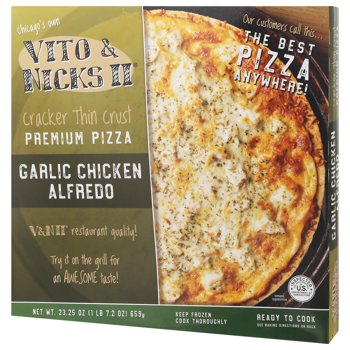 slide 9 of 13, Vito & Nicks II Cracker Thin Crust Premium Garlic Chicken Alfredo Pizza 23.25 oz, 23.25 oz