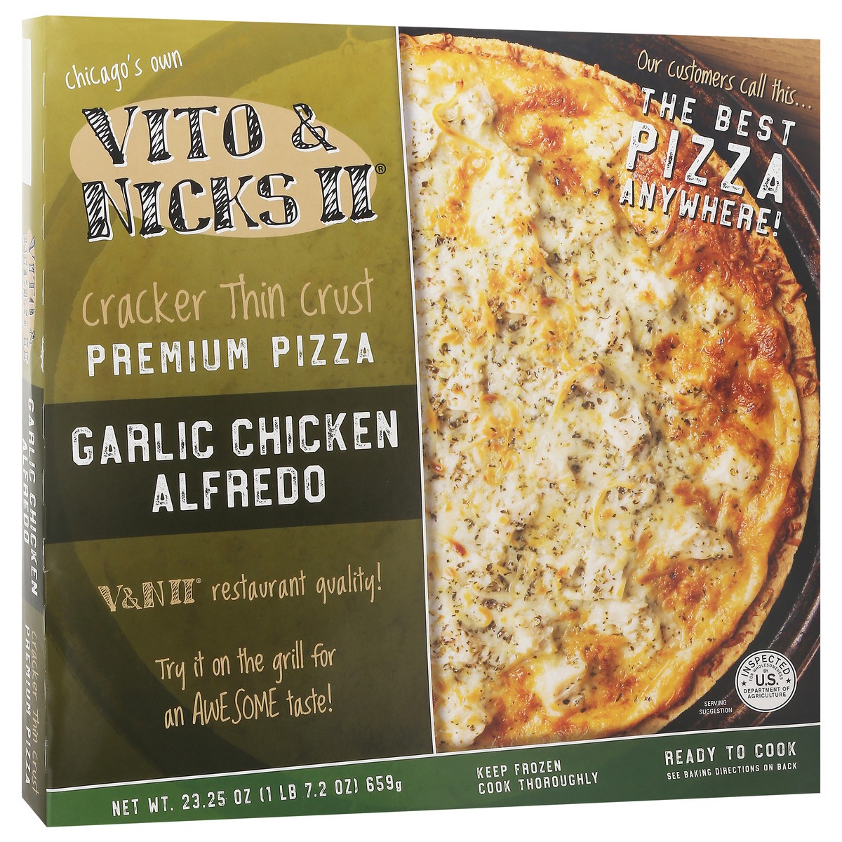 slide 6 of 13, Vito & Nicks II Cracker Thin Crust Premium Garlic Chicken Alfredo Pizza 23.25 oz, 23.25 oz