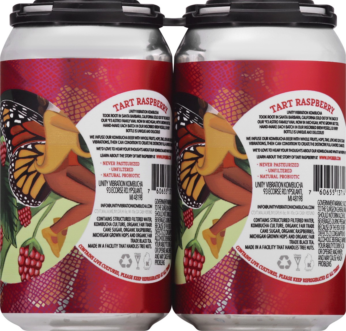 slide 9 of 9, Unity Vibration Raspberry Kombucha, 4 ct; 12 fl oz