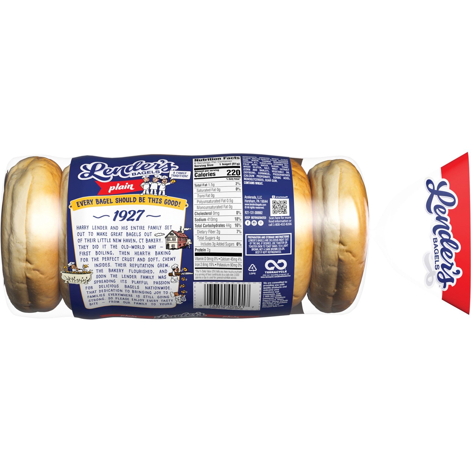 slide 2 of 4, Lender's Original Plain Bagels, 6 count, Pre-sliced Refrigerated Bagels, 17.1 oz Bag, 6 ct