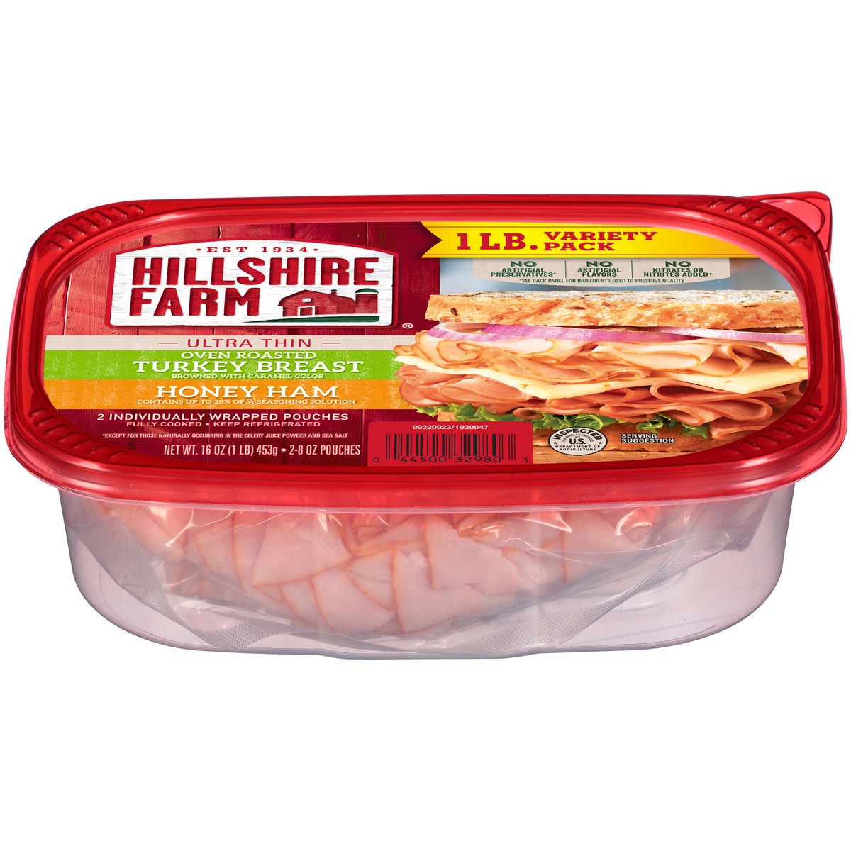 slide 2 of 8, Hillshire Farm Ultra Thin Sliced Deli Lunch Meat, Oven Roasted Turkey Breast and Honey Ham, 16 oz, 453.59 g