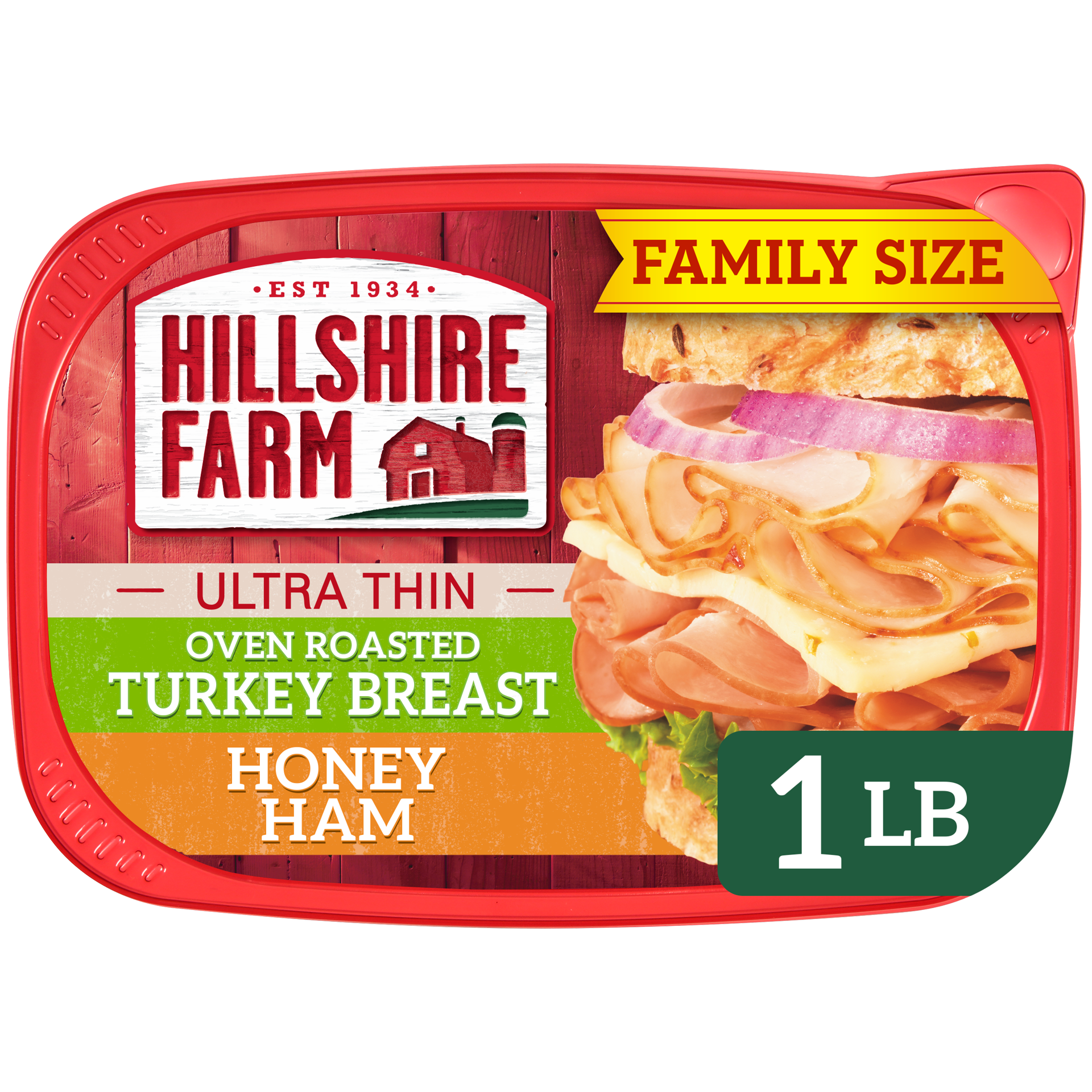 slide 1 of 8, Hillshire Farm Ultra Thin Sliced Deli Lunch Meat, Oven Roasted Turkey Breast and Honey Ham, 16 oz, 453.59 g