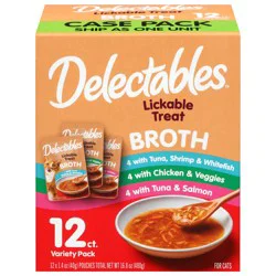 Delectables 12 Pack Variety Savory Broths Lickable Treats for Cats 12 Pouches 1.4 oz Pouch 12 ea