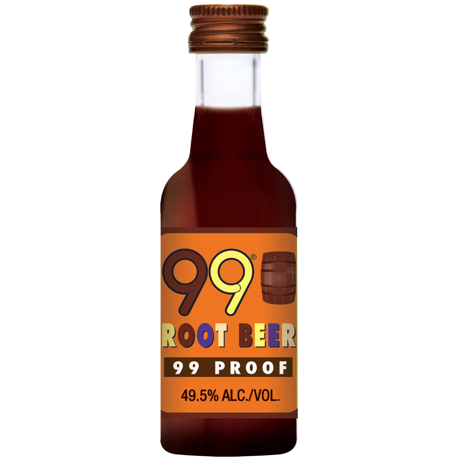 slide 1 of 5, 99 Brand Root Beer Liqueur, 50 mL Bottle, 99 Proof, 50 ml