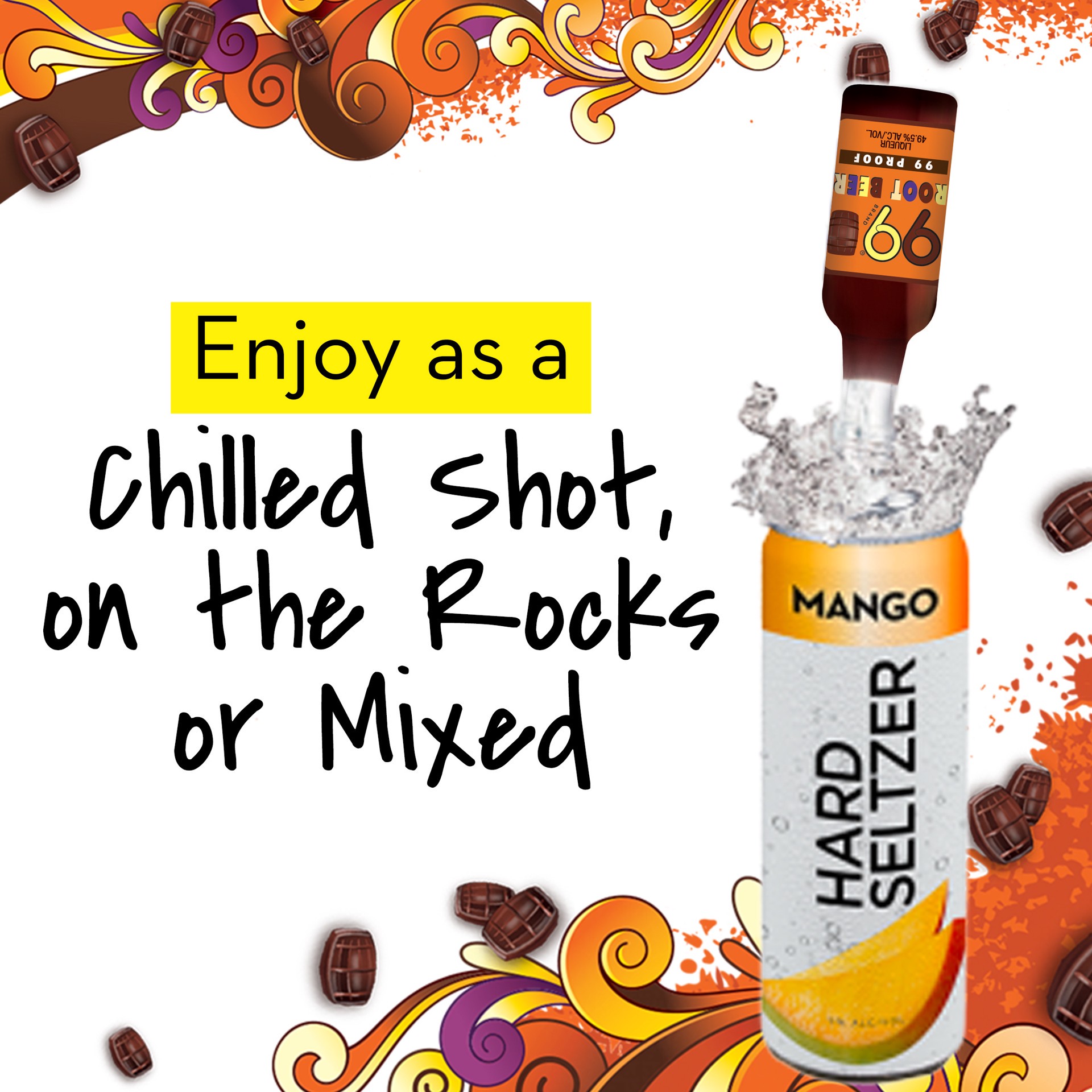 slide 3 of 5, 99 Brand Root Beer Liqueur, 50 mL Bottle, 99 Proof, 50 ml