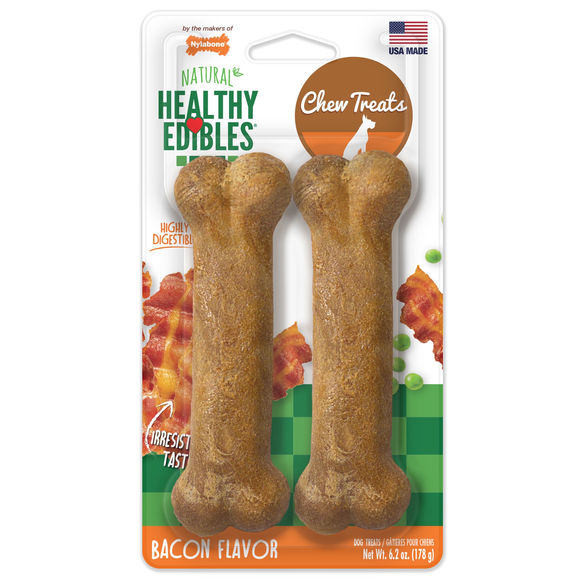 slide 1 of 10, Nylabone Healthy Edibles Bacon Flavor Dog Bones, 2 ct