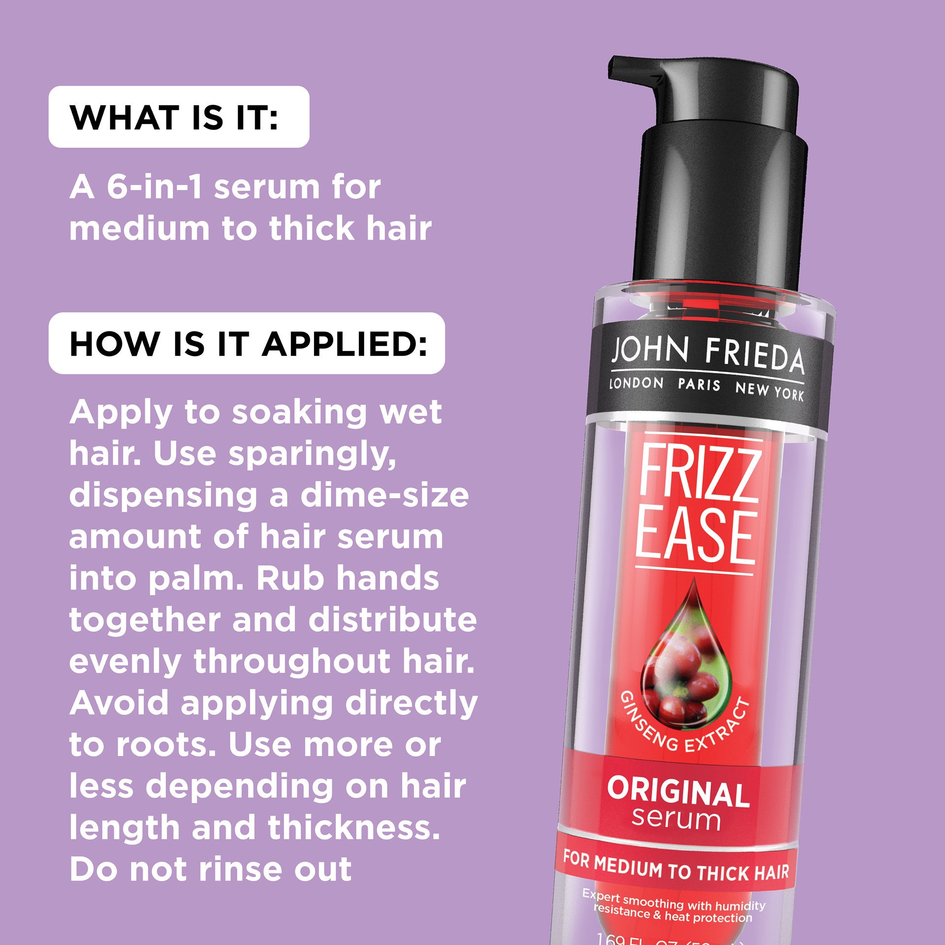 slide 10 of 13, John Frieda Frizz-Ease Hair Serum Original Formula, Anti-Frizz Heat Protecting, Infused with Silk Protein, 1.69 oz