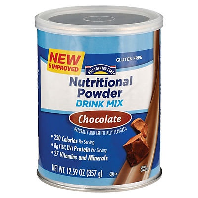 slide 1 of 1, Hill Country Fare Nutritional Powder Drink Mix, Chocolate, 14.7 oz