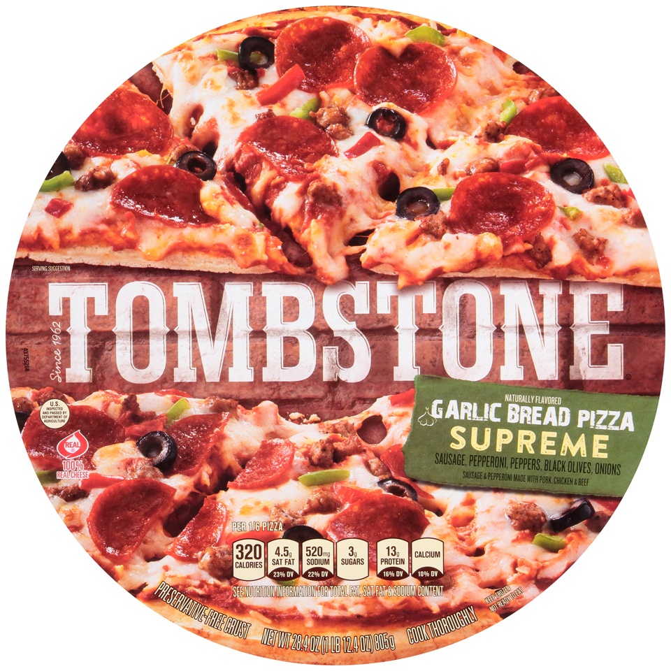 slide 1 of 6, Tombstone Supreme Garlic Bread Pizza, 1 ct