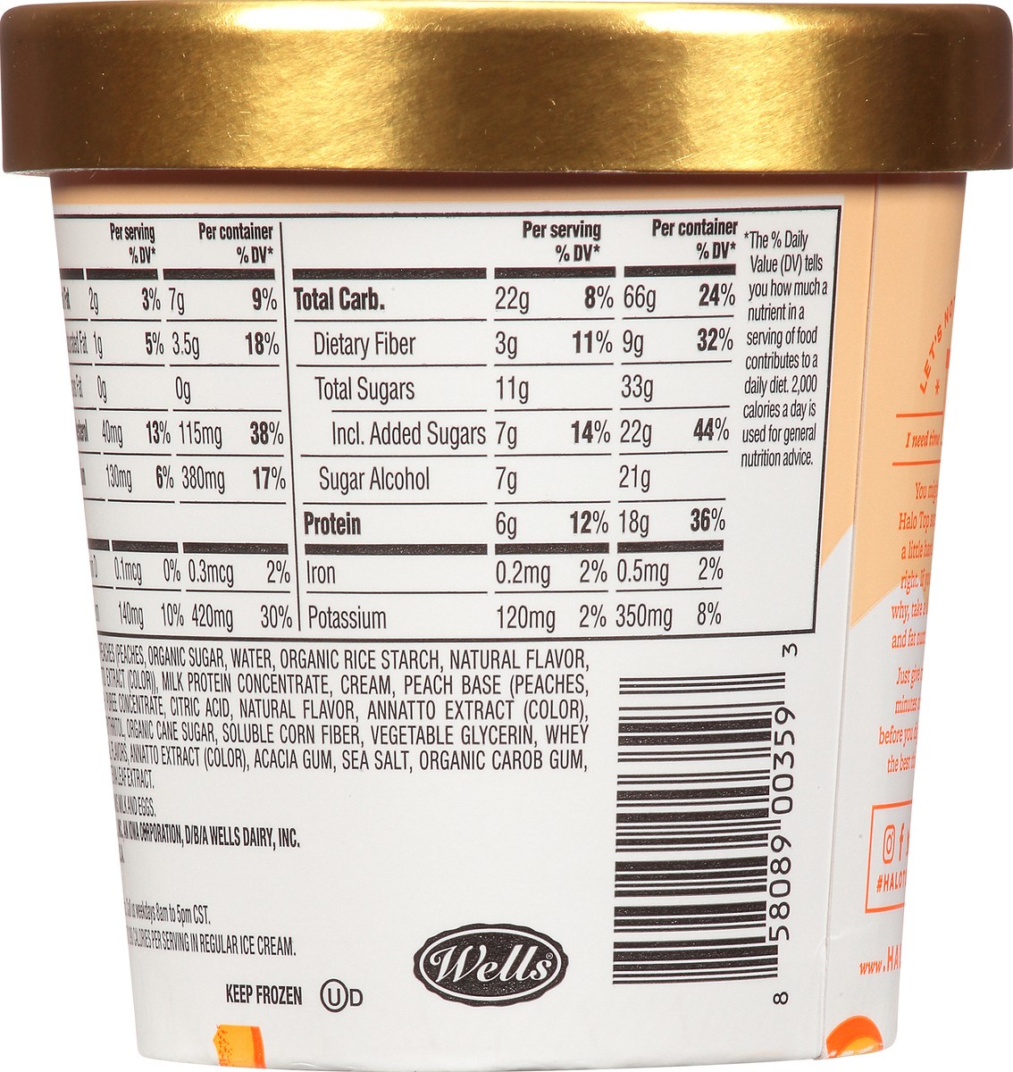 slide 7 of 11, Halo Top Peaches and Cream Light Ice Cream Pint, 16 fl oz, 1 pint