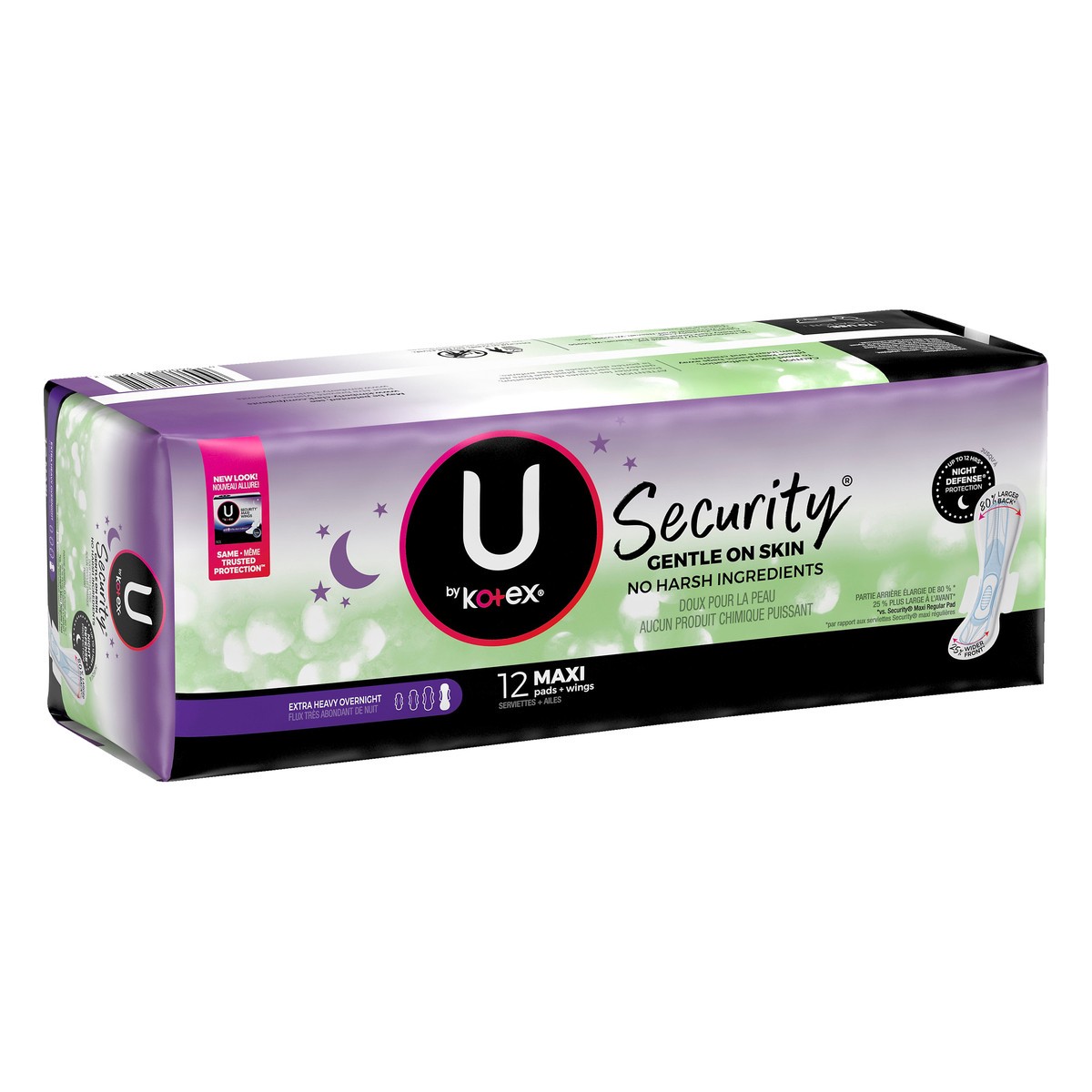 slide 6 of 9, U by Kotex Clean & Secure Overnight Maxi Pads with Wings, Extra Heavy Absorbency, 12 Count, 12 ct