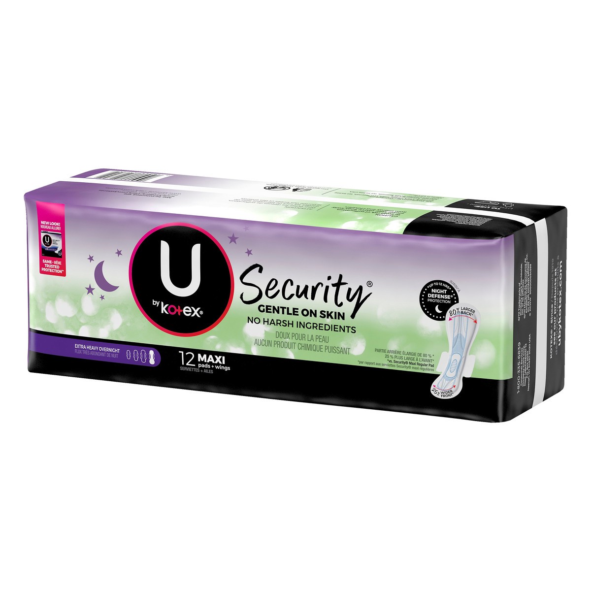 slide 5 of 9, U by Kotex Clean & Secure Overnight Maxi Pads with Wings, Extra Heavy Absorbency, 12 Count, 12 ct