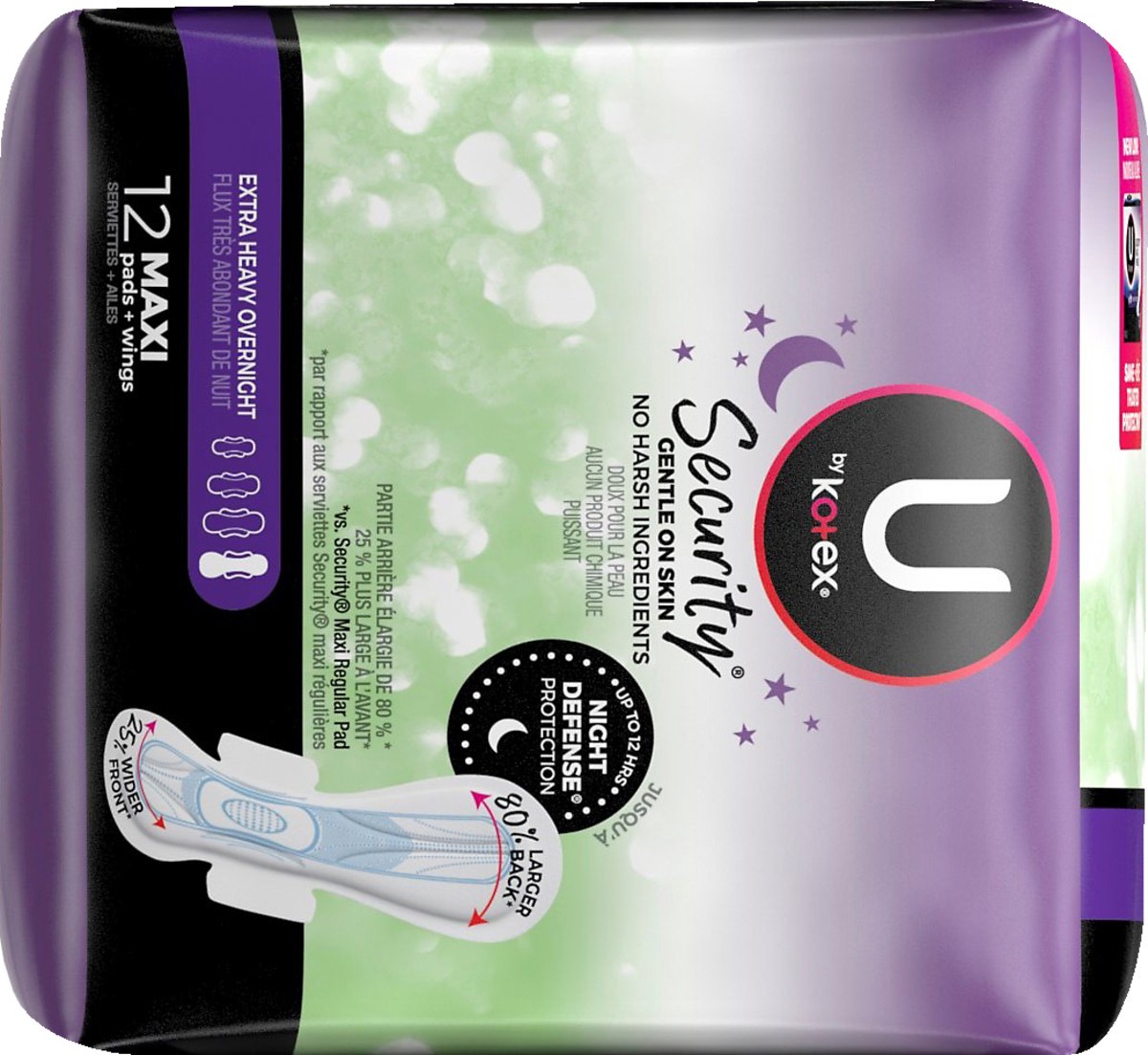 slide 8 of 9, U by Kotex Clean & Secure Overnight Maxi Pads with Wings, Extra Heavy Absorbency, 12 Count, 12 ct